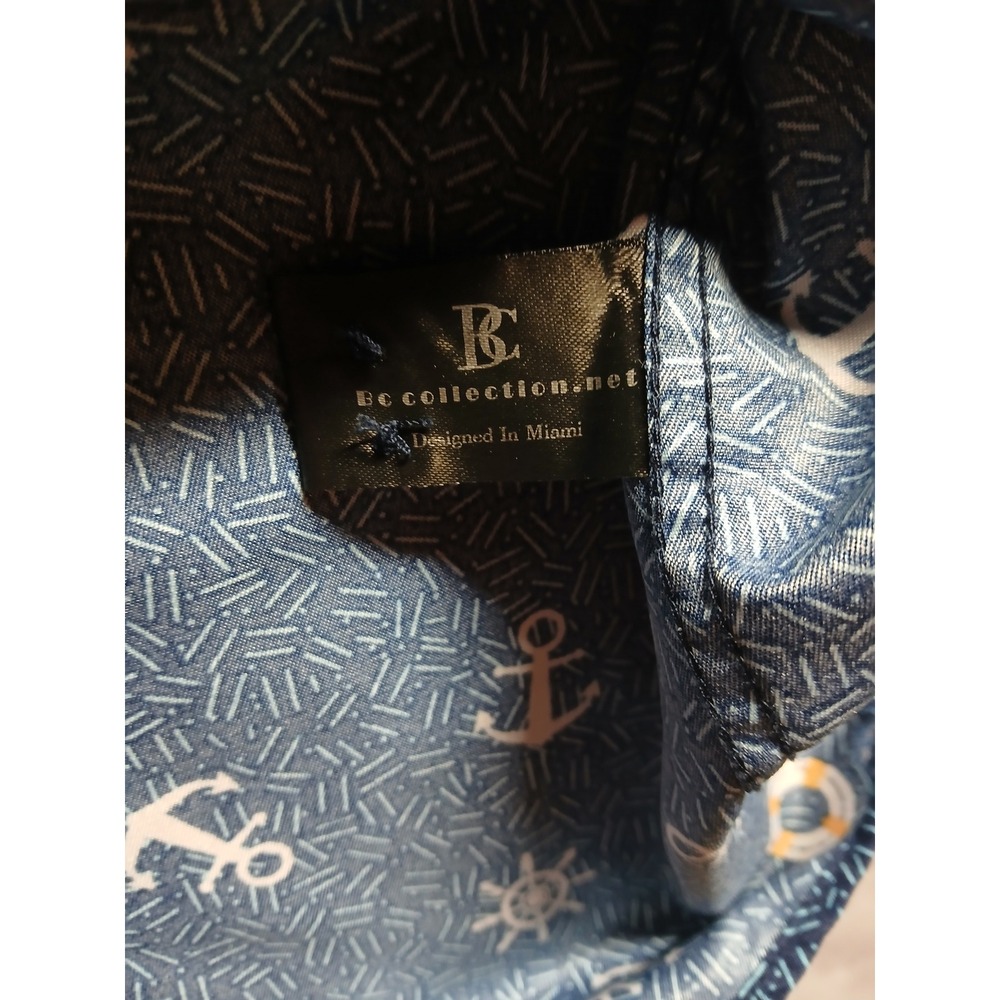 BC Collection Nautical Button Down Shirt Mens 2XL XXL Blue Anchor Ship Wheel - Picture 3 of 8